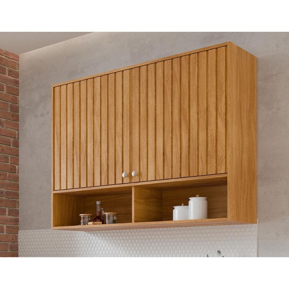 Armário Aéreo Cozinha Divina 120cm 2 Portas com Nichos 100% MDF Cinamomo MGM Moveis