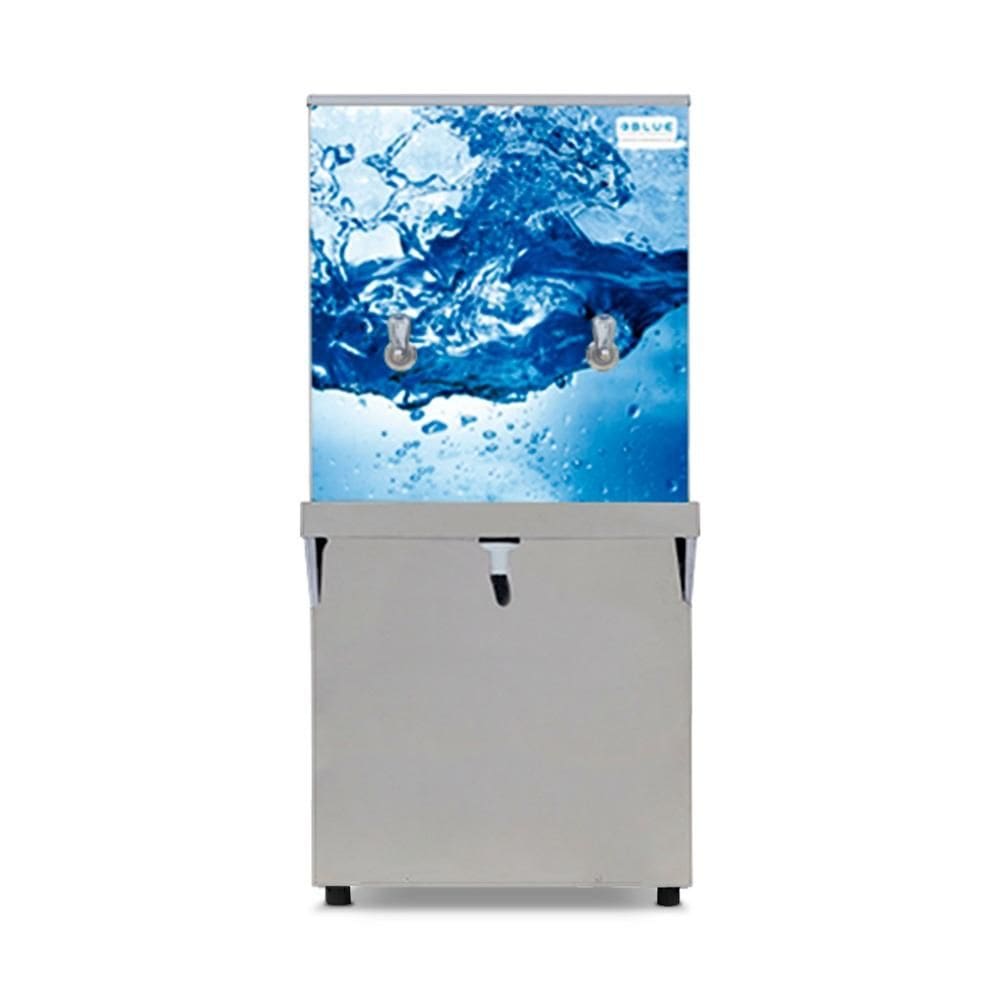 Bebedouro Purificador Industrial Blue Coluna 2 Torneiras Natural e Gelada 50L PIC50L127VN-2TAD Inox Adesivado 127V