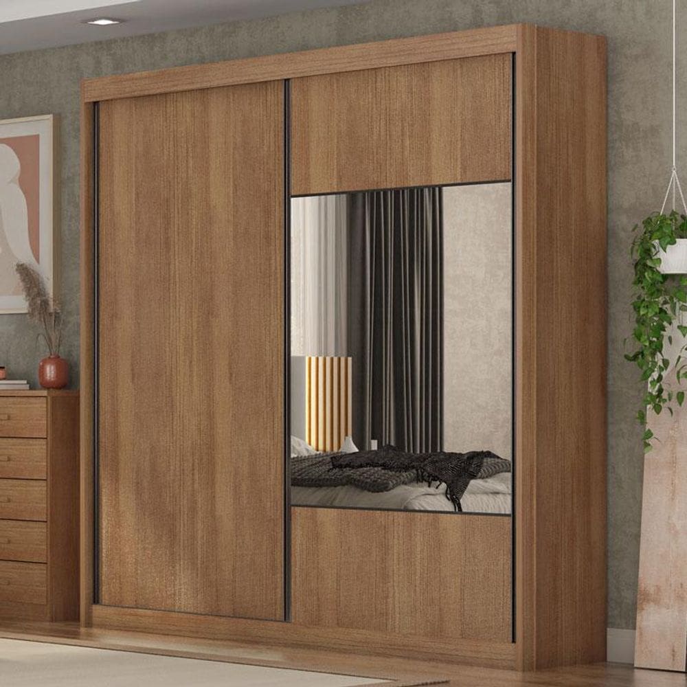 Guarda Roupa Casal Ambiente Sienna 2 Portas 4 Gavetas Cumaru 23 com Espelho - Novo Horizonte