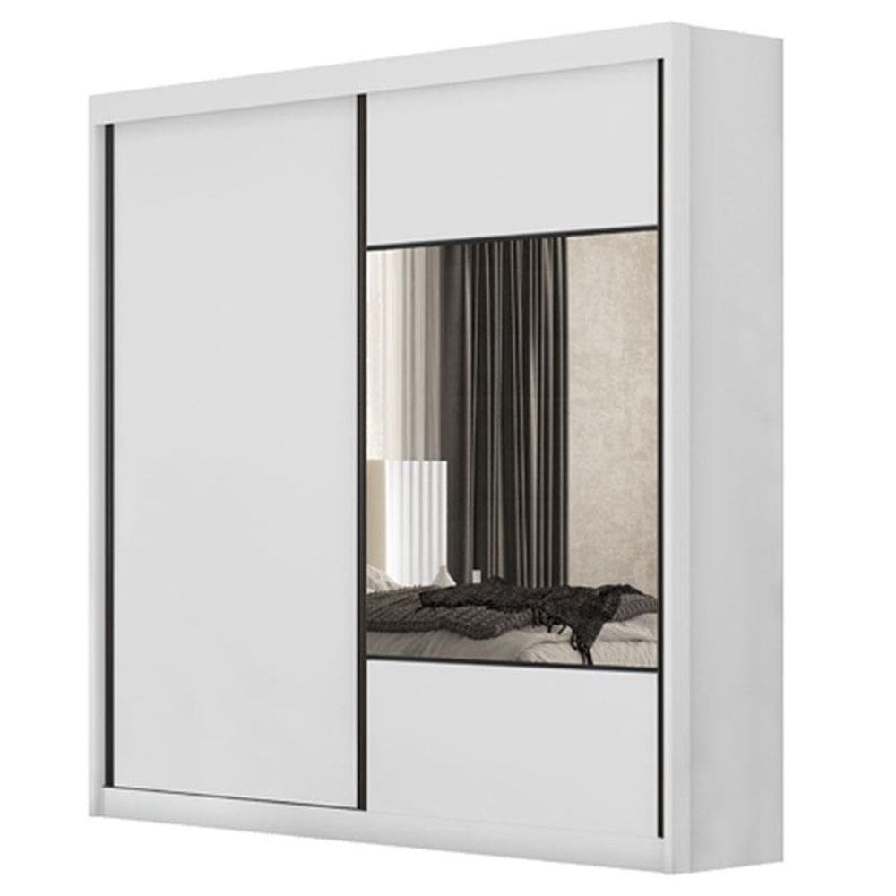 Guarda Roupa Casal Sienna 2 Portas 6 Gavetas Neve com Espelho - Novo Horizonte