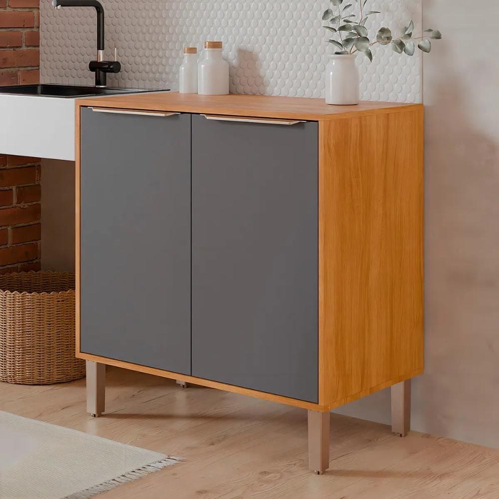 Balcão de Cozinha 80cm Divina Celeste 100% MDF 2 Portas Cinamomo Titanium MGM Moveis