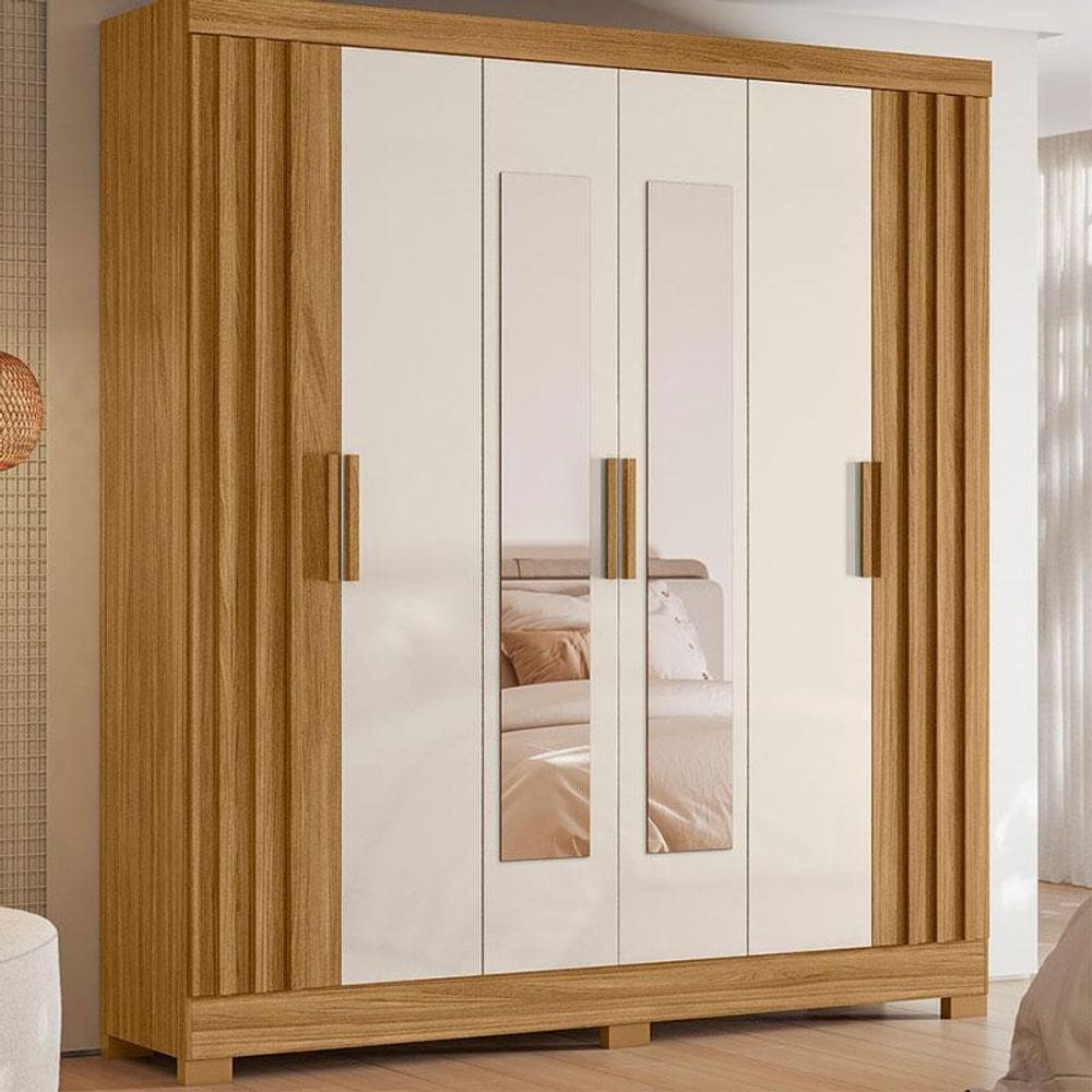 Guarda Roupa Casal Ambiente Valença 6 Portas Freijó Off White com Espelho - Moval