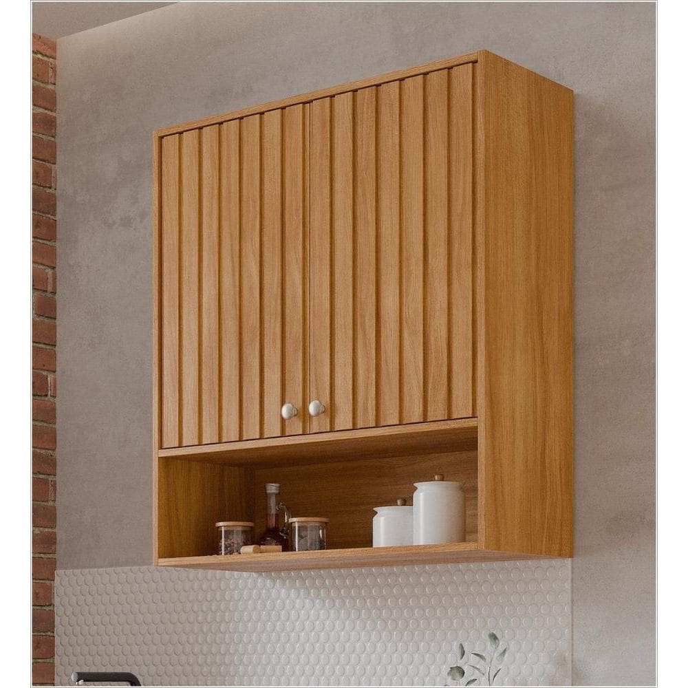 Armário Aéreo Cozinha Divina 80cm 2 Portas com Nichos 100% MDF Cinamomo MGM Moveis