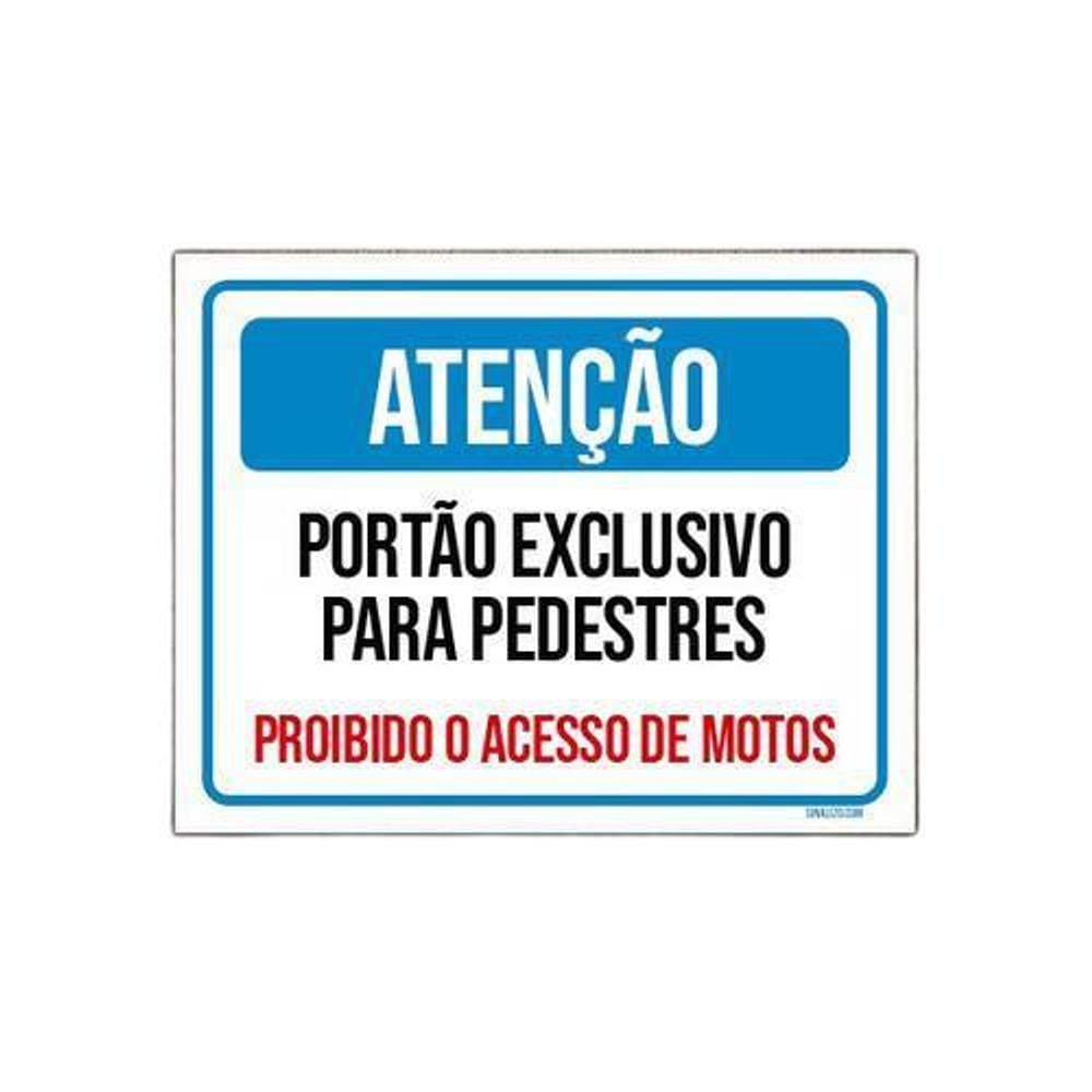 Placa Sinalização Atenção Portão Exclusivo Pedestres 27X35