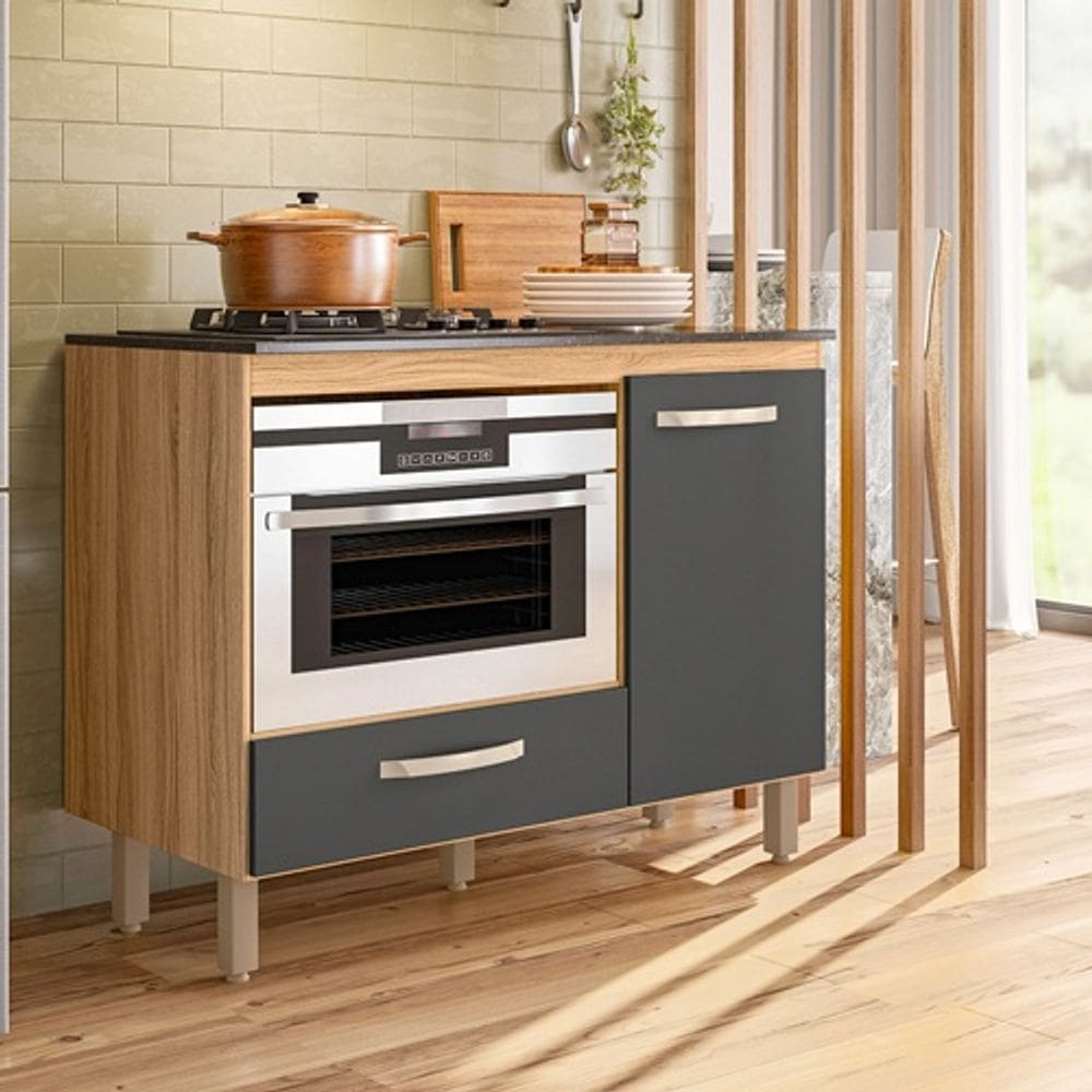 Balcão Para Cooktop e Forno Fit Com 01 Porta e 01 Gaveta Freijo grafite