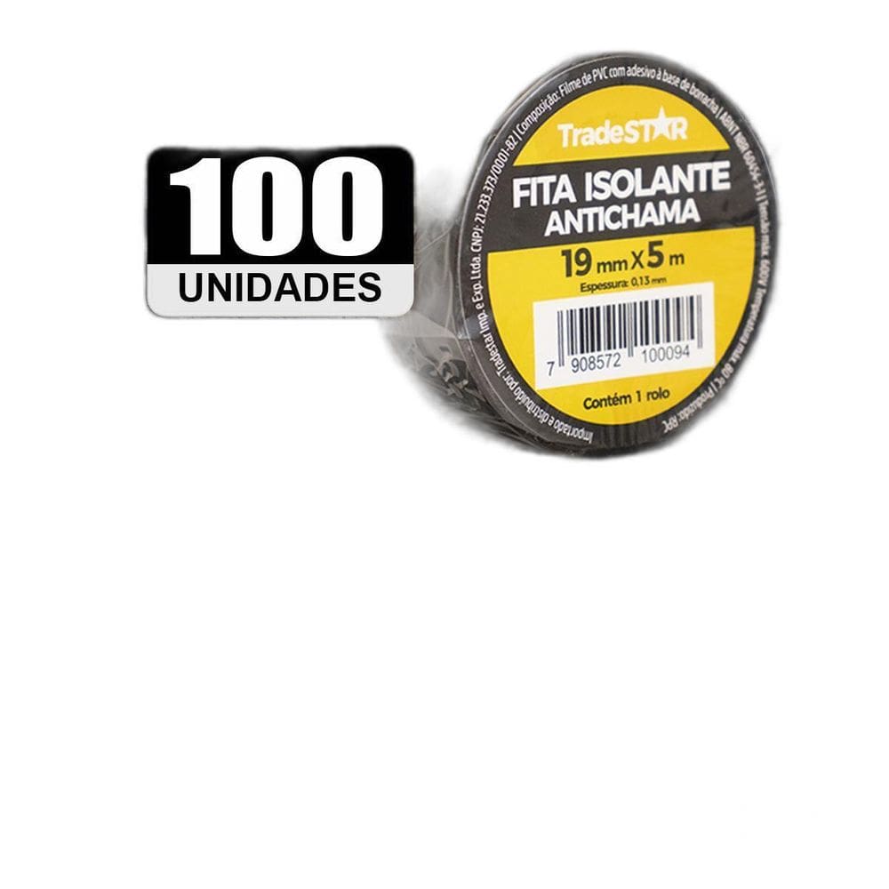 Kit 100 Rolos Pc Fita Isolante 5 Metros Preta