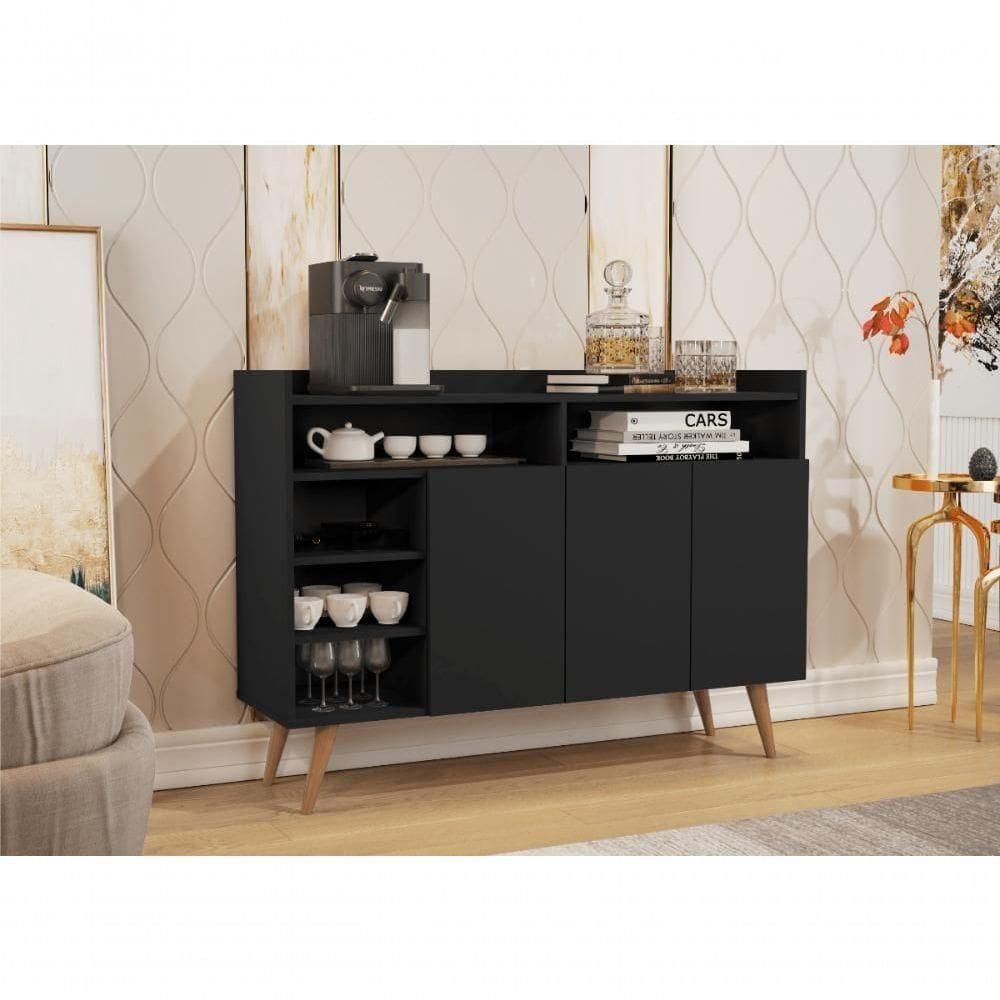 Buffet Aparador 3 Portas Nichos Retro Elba Black