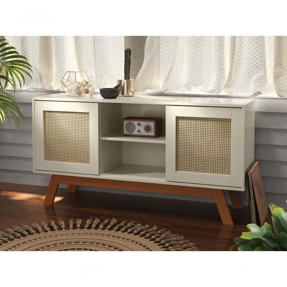 Rack Buffet Com Duas Porta De Correr Bali Pés Em Madeira Off White