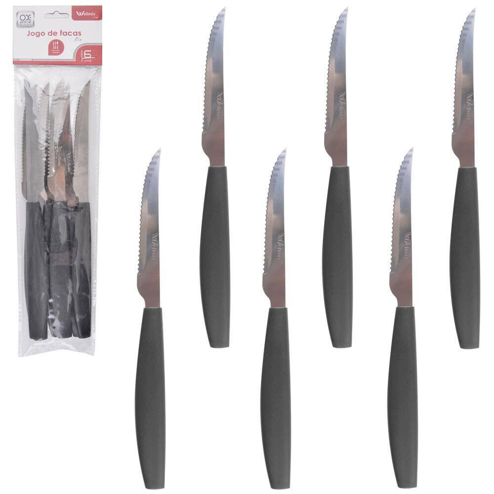 Faca Mesa Inox Cabo Plástico Rio Preto Ox Prime 6 Peças 22Cm