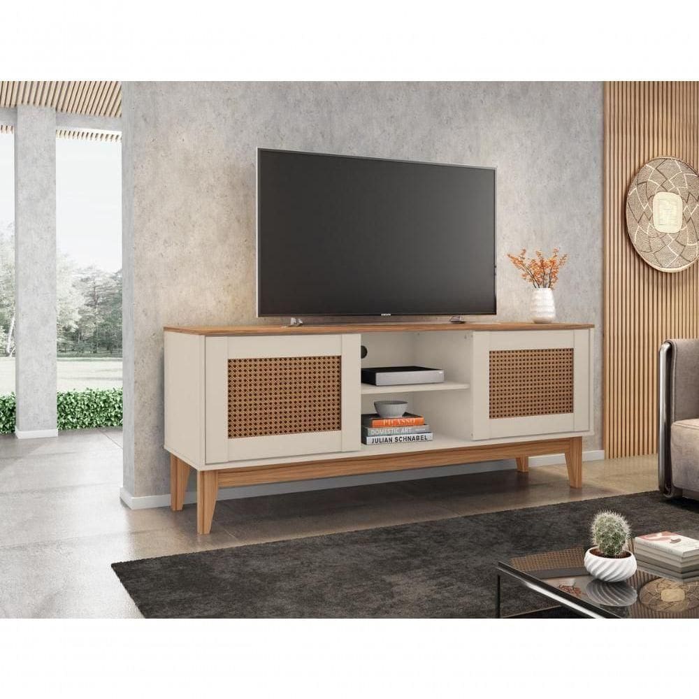 Rack Topázio 1,35m 2 Portas E Nicho Central C- Prateleira Off White-noce
