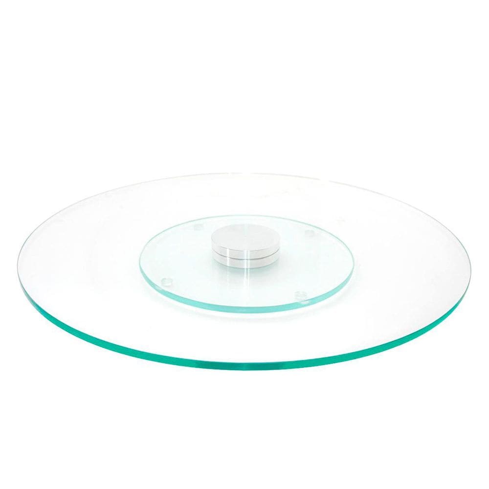 Prato Giratório Vidro Temperado Com Base Inox Luxo 85CmX8Mm