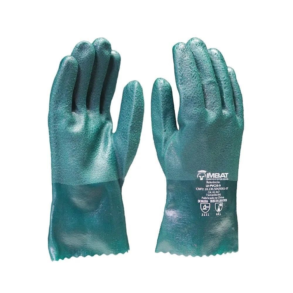 Luva Imbat PVC Verde Forrada 26cm - Embalagem com 12 Pares