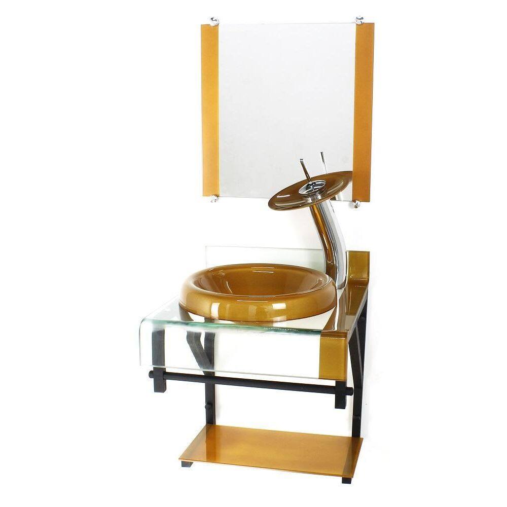 Gabinete Vidro 40Cm Banheiro Curvado Duplo Pp Cuba Chapéu