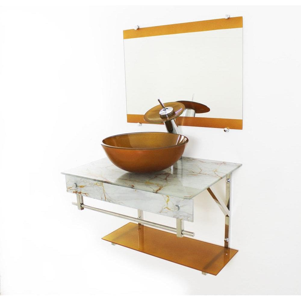 Gabinete De Vidro 60Cm Cuba Redonda - Mármore Branco Dourado