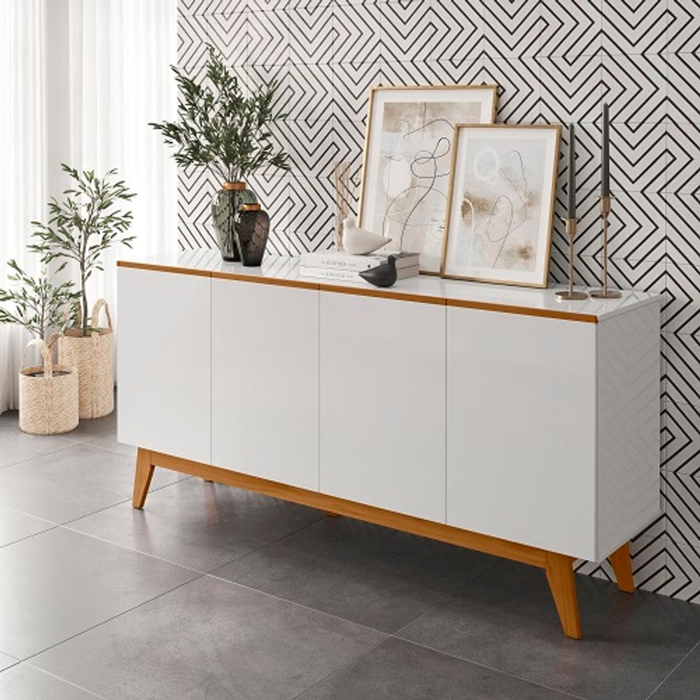 Buffet Ares Lux Quatro Portas 1.61 Branco/Nature - Tebarrot Móveis