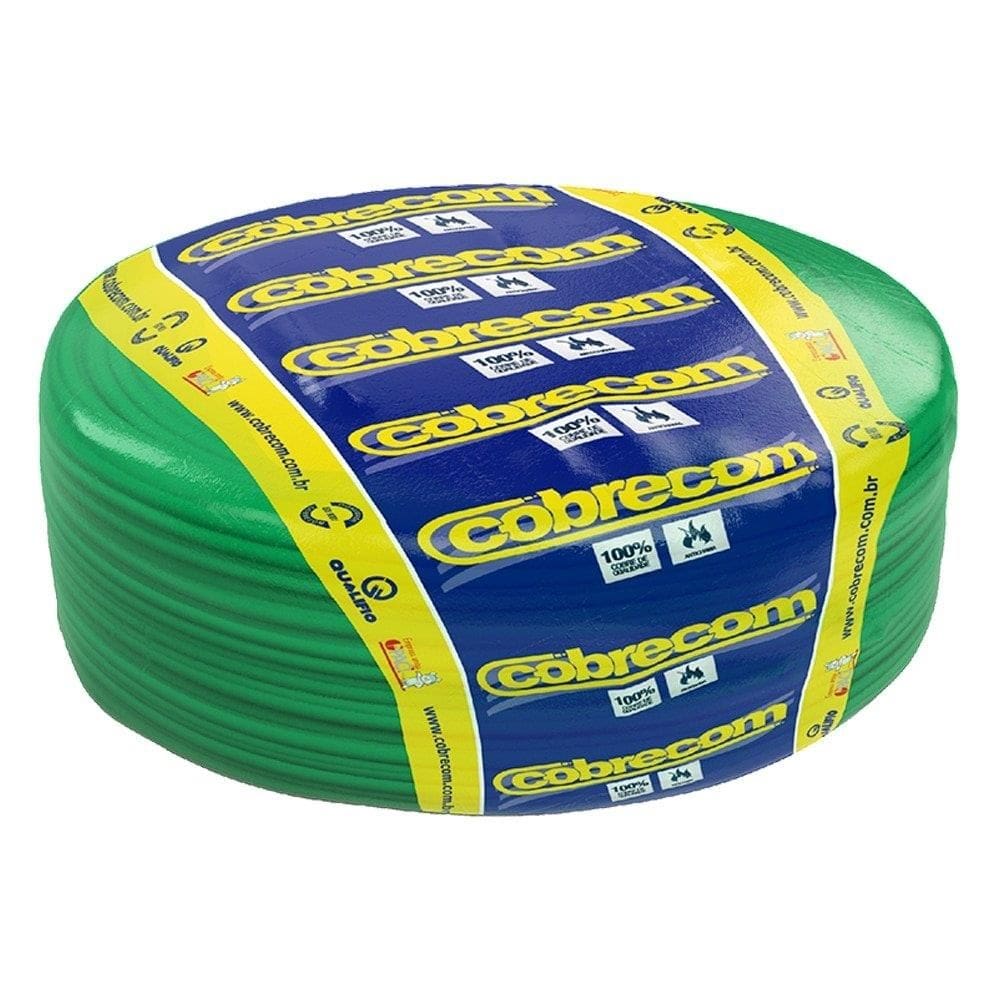 Cabo Flexível Cobrecom 10mmx100m Rolo 750V Verde