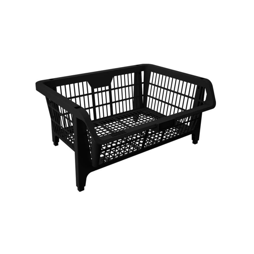 Cesto Plástico Empilhável Presto 57cm Capacidade 40kg Preto Embalagem com 5 Unidades