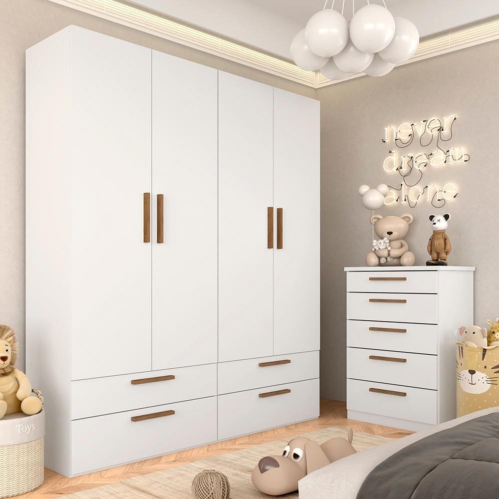 Modulado Infantil Joy Com Cômoda 5 Gavetas Branco/freijó - M.a