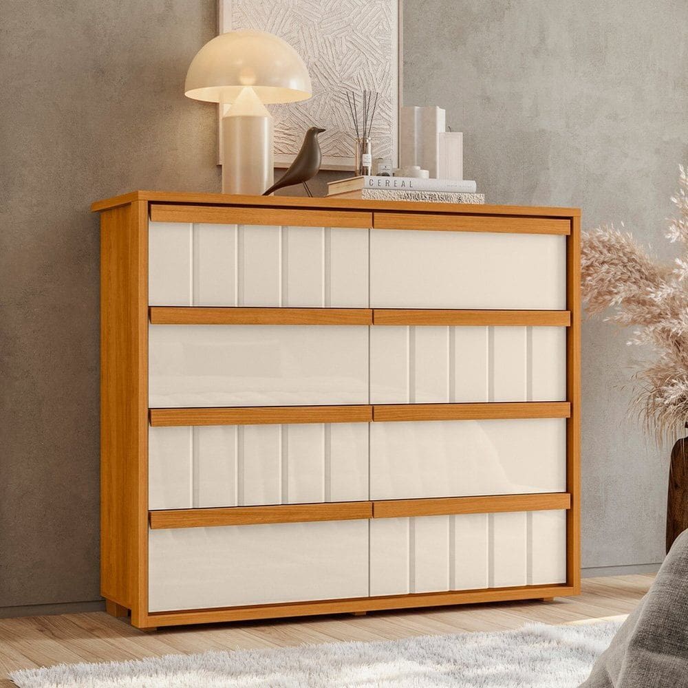 Cômoda para Quarto 8 Gavetas Tarsila Cinamomo / Off White