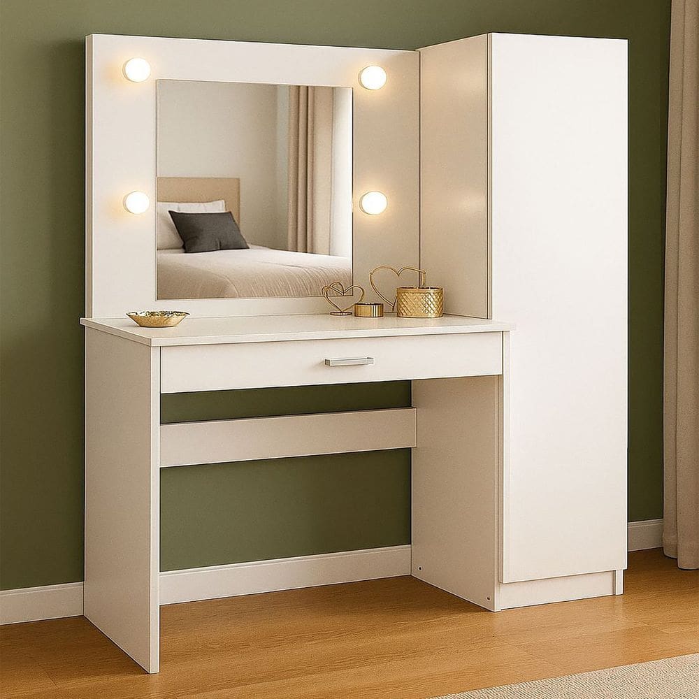 Penteadeira Camarim com Espelho e Iluminação 1 Porta e 1 Gaveta Branco