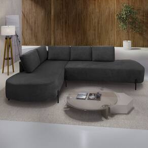 Sofá de Canto Orgânico 4 Lugares 265cm Base de Ferro Chaise Esquerda Luna Cinza