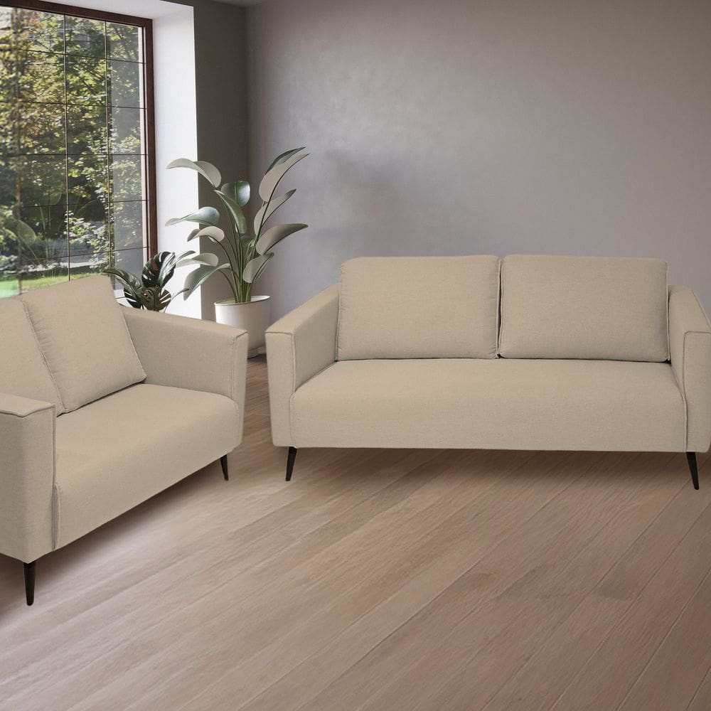 Conjunto 2 Sofás 3 e 2 Lugares Tecido Safira Fun Bege