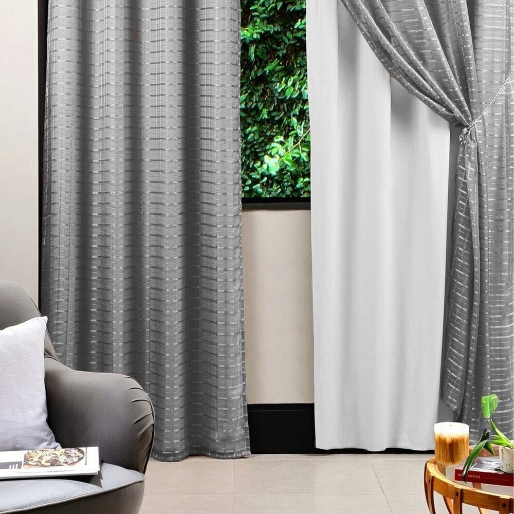 Cortina 270cm X 170cm Lava Fácil Xadrez Cinza