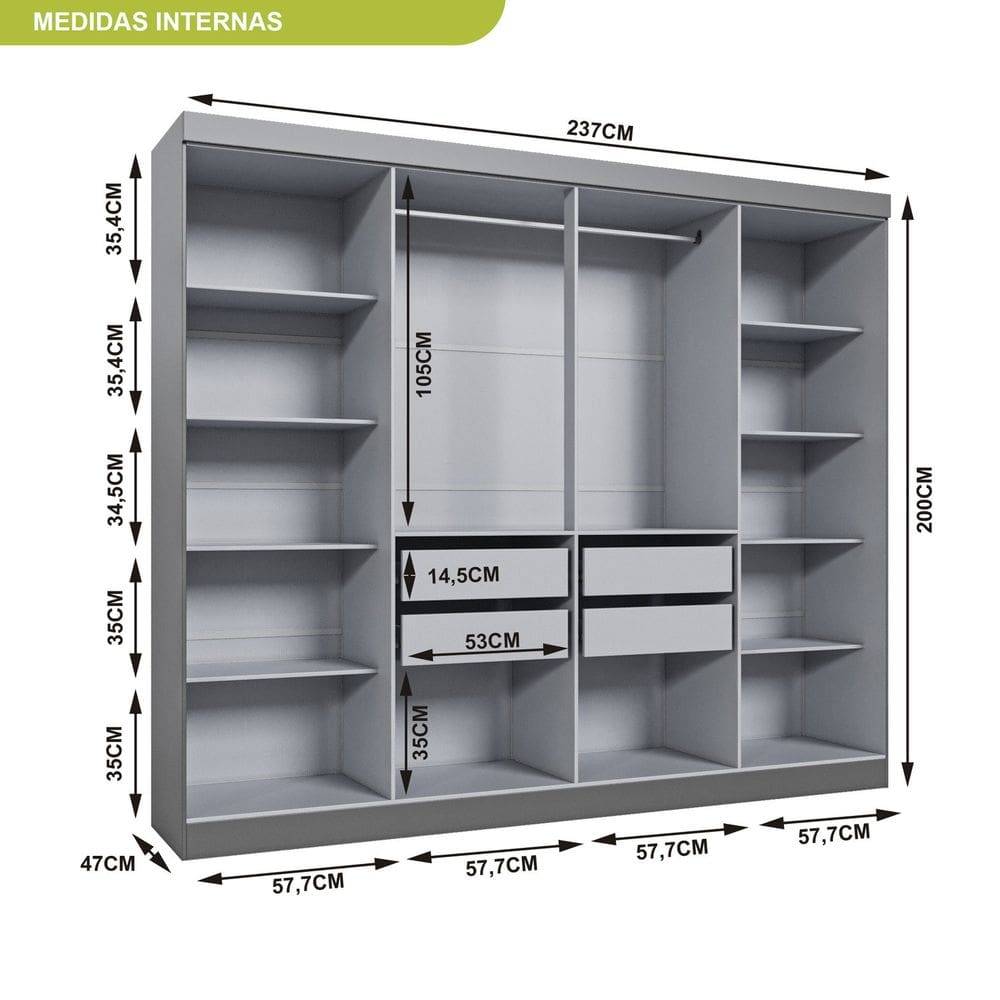 Guarda-roupa 8 Portas com Puxador 50cm Paris Onix | Casas Bahia
