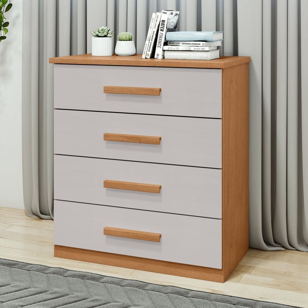 Cômoda 4 Gavetas para Quarto 97,5cm X 88cm Baião Amêndoa Clean/Off White