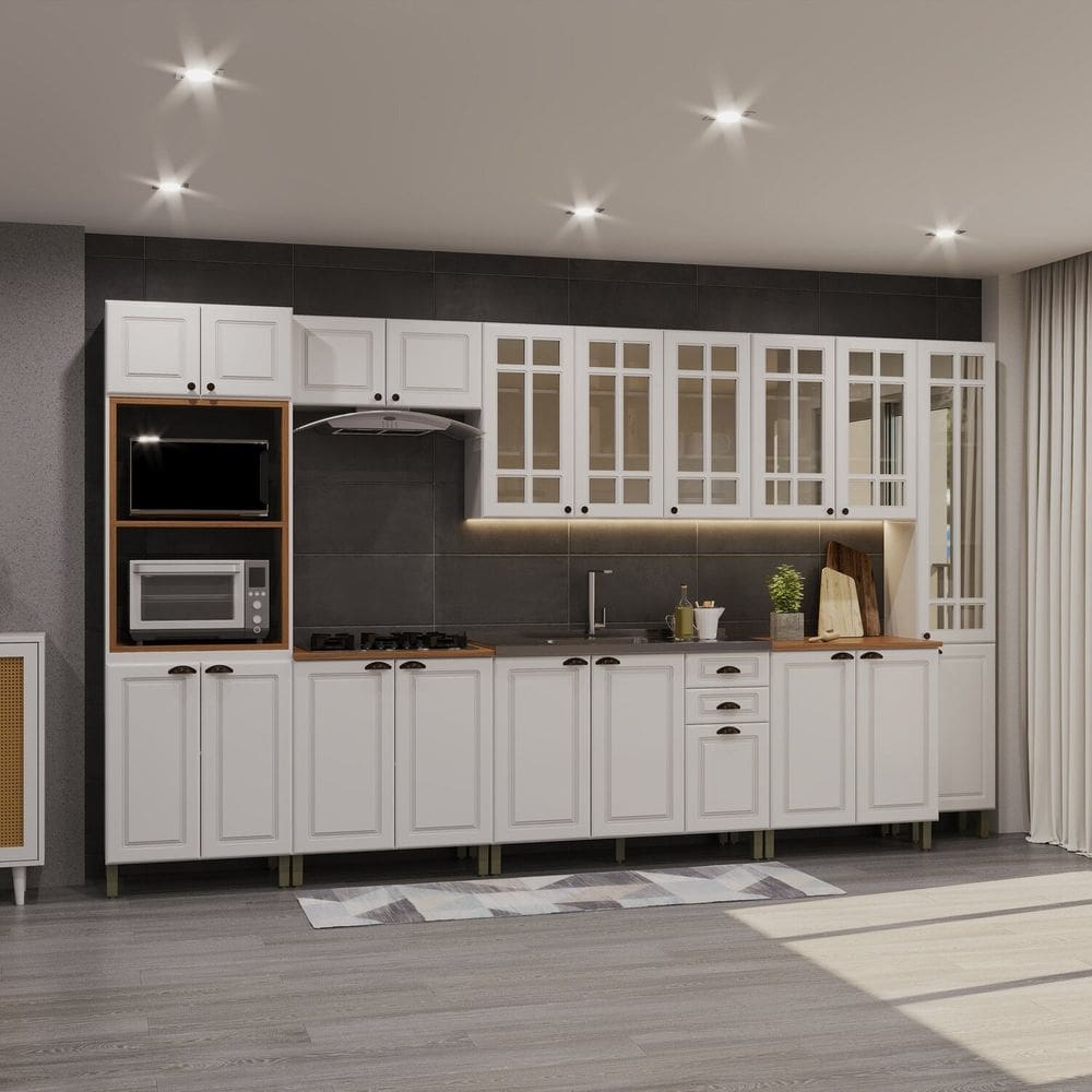 Cozinha Completa 8 Peças sem Tampo com Vidro Paris Branco