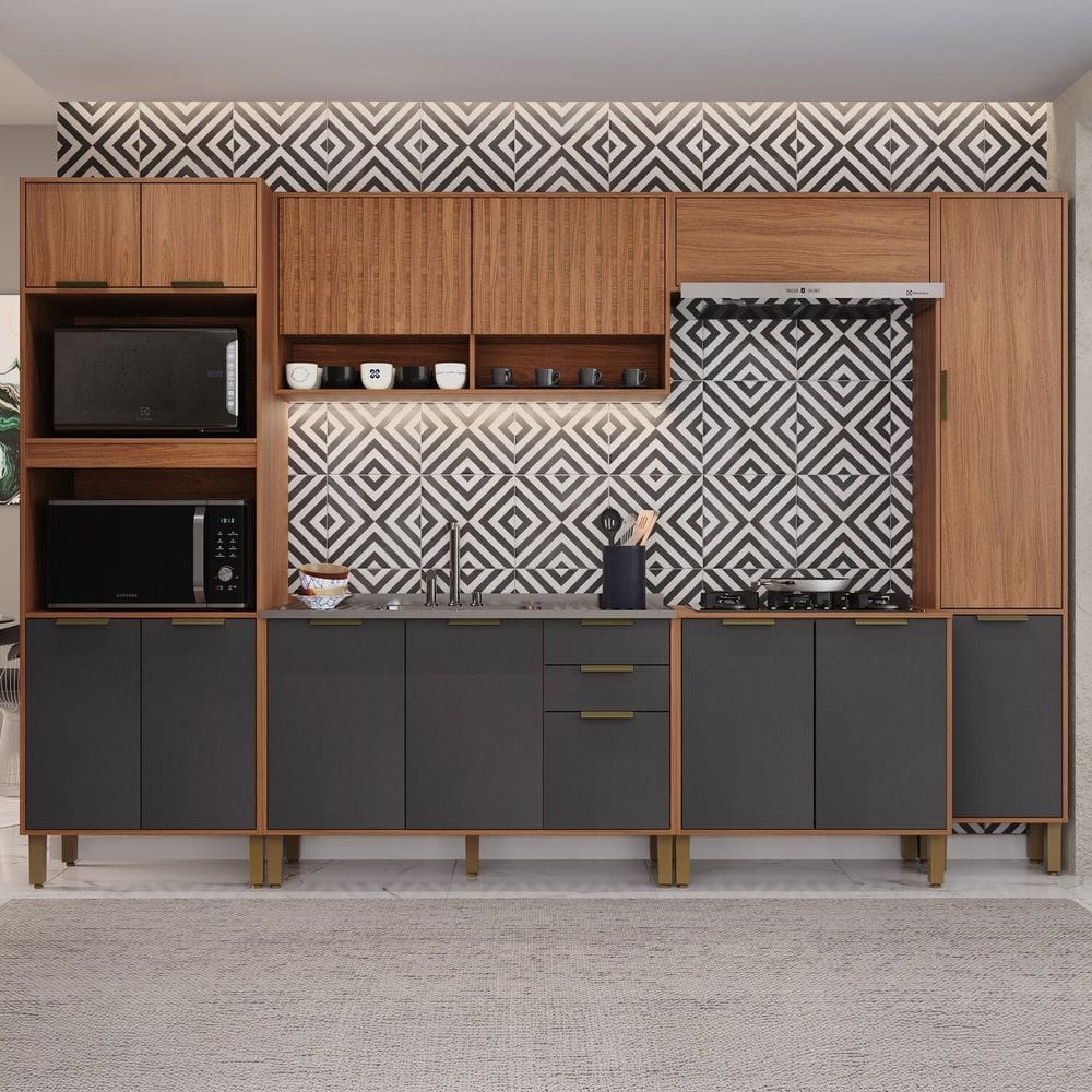 Cozinha Completa 6 Peças 217cm X 310cm Florença Cinza/Freijó