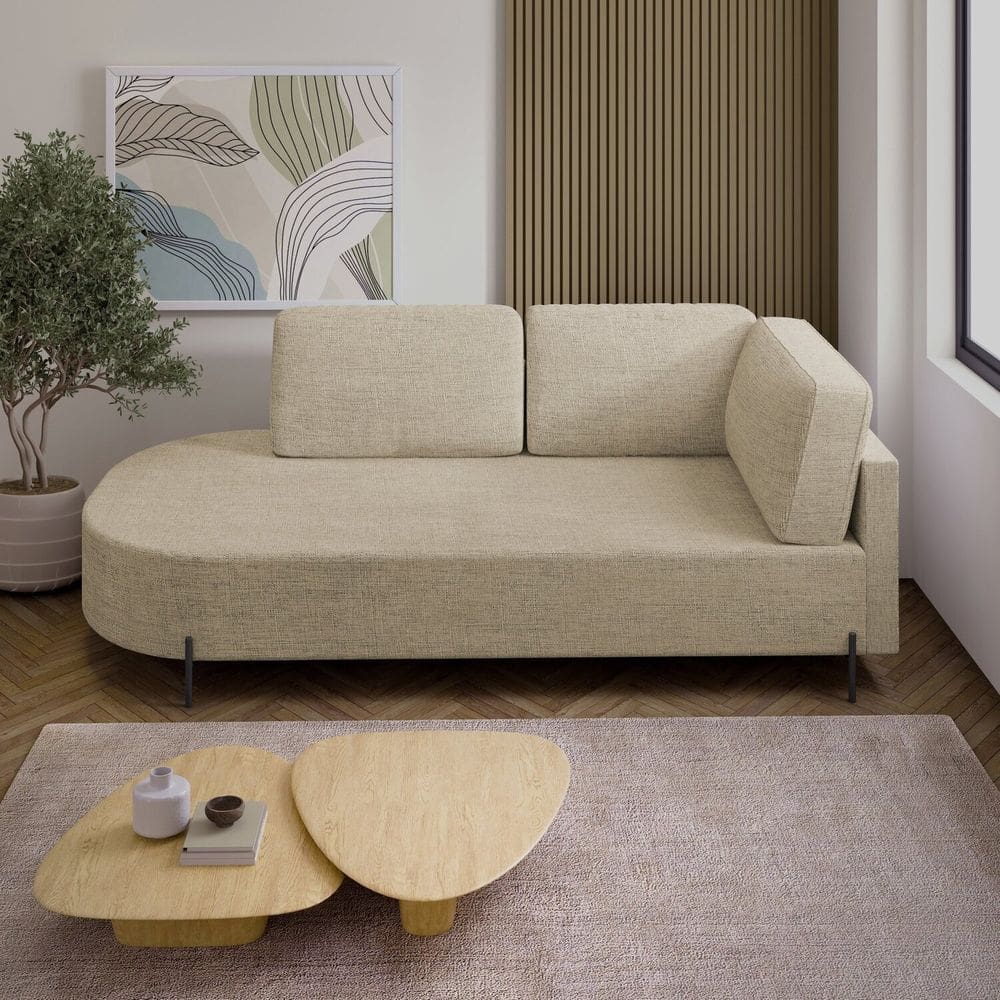 Sofá Living Orgânico 2 Lugares 165cm Base de Ferro Braço Direito Norten Cru