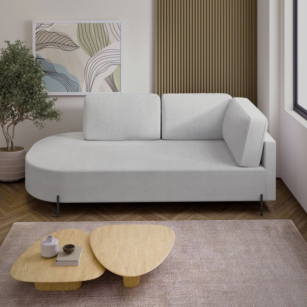 Sofá Living Orgânico 2 Lugares 165cm Base de Ferro Braço Direito Norten Gelo