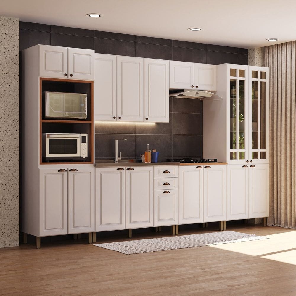 Cozinha Completa 6 Peças com Vidro sem Tampo Paris Branco