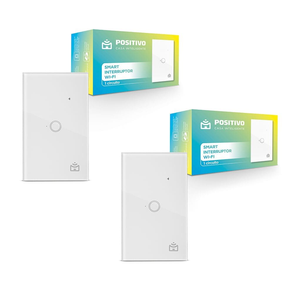Kit 2 Smart Interruptor Wi-Fi Positivo Casa Inteligente - 1 Circuito Touch - 2300W - 5A - Wi-Fi - App/Google/Alexa