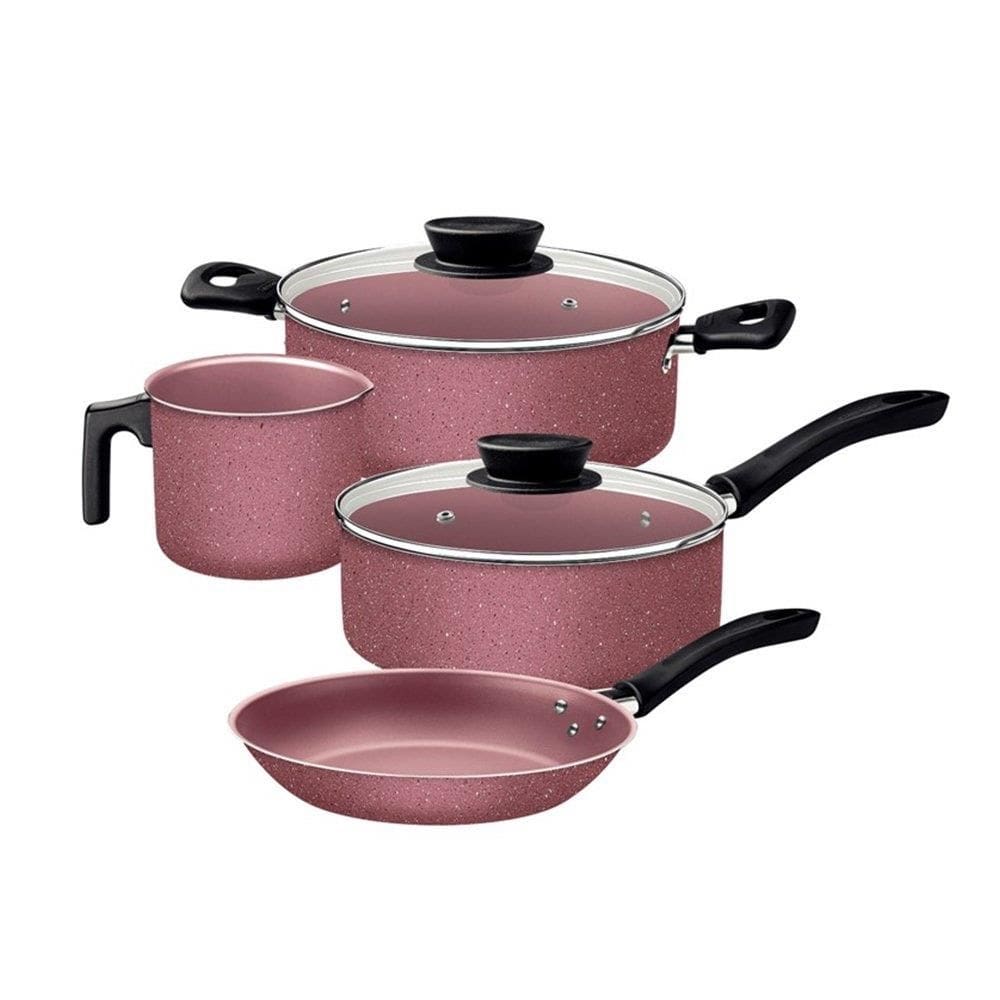 Jogo De Panela Tramontina Linz Aluminio Rosa 4 Pecas