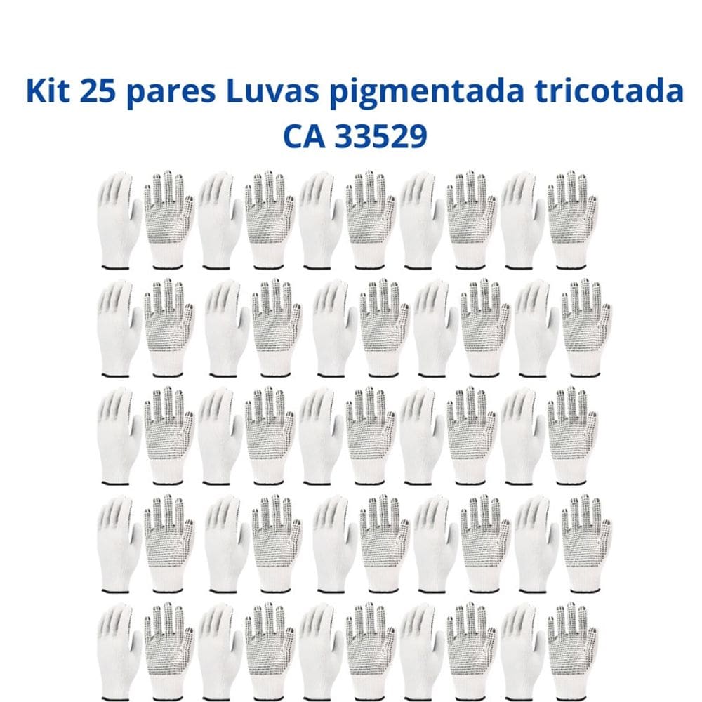 Kit 25 Luva Pigmentada Tricotada Reforçada Pano Epi TAM U CA 33529