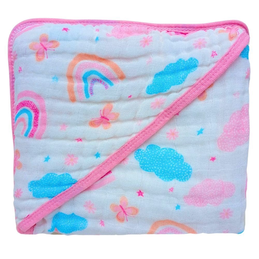 Toalha de Banho Bebe Fralda Soft com Capuz 100% Algodão Enxoval Menina Grossa 3 camadas Enxoval