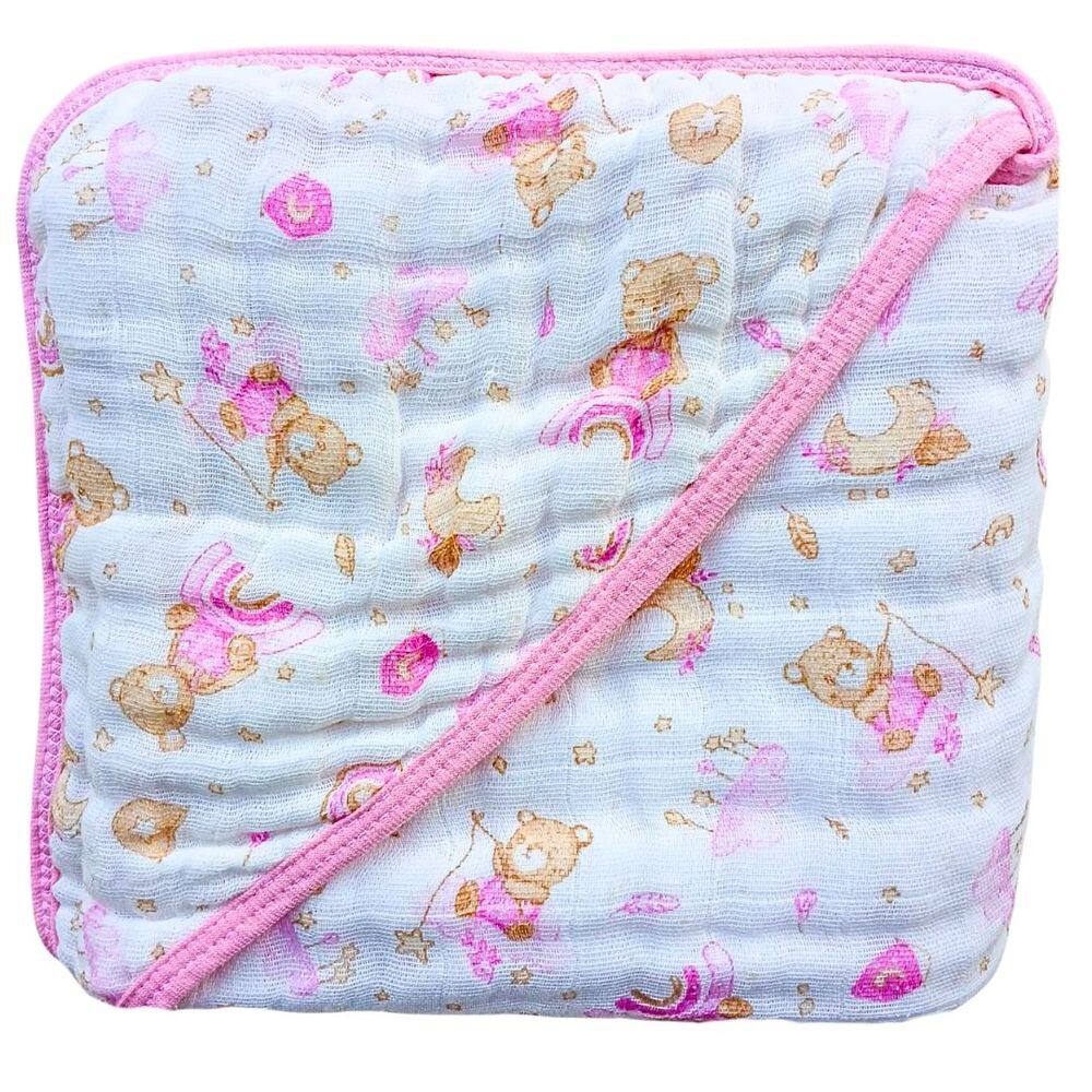Toalha de Banho Bebe Fralda Soft com Capuz 100% Algodão Enxoval Menina Grossa 3 camadas Enxoval