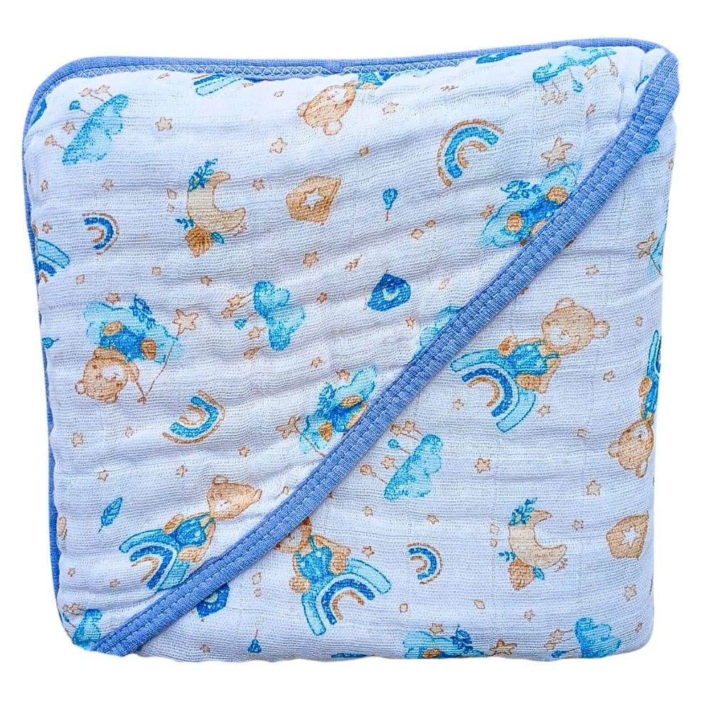 Toalha de Banho Bebe Fralda Soft com Capuz 100% Algodão Enxoval Menino Grossa 3 camadas Enxoval