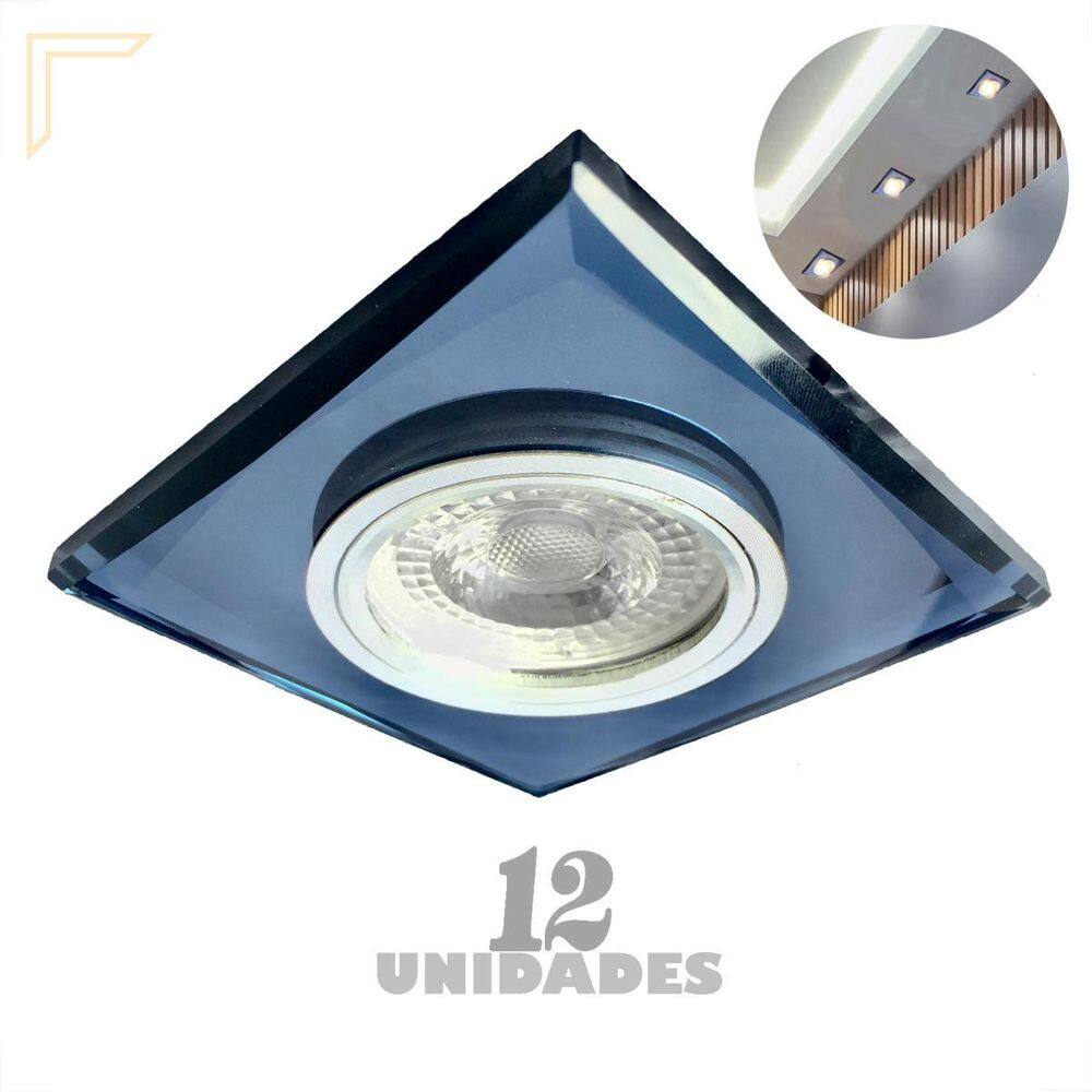 Kit 12 Spot Quadrado Embutir Cristal Espelhado Preto Lup17