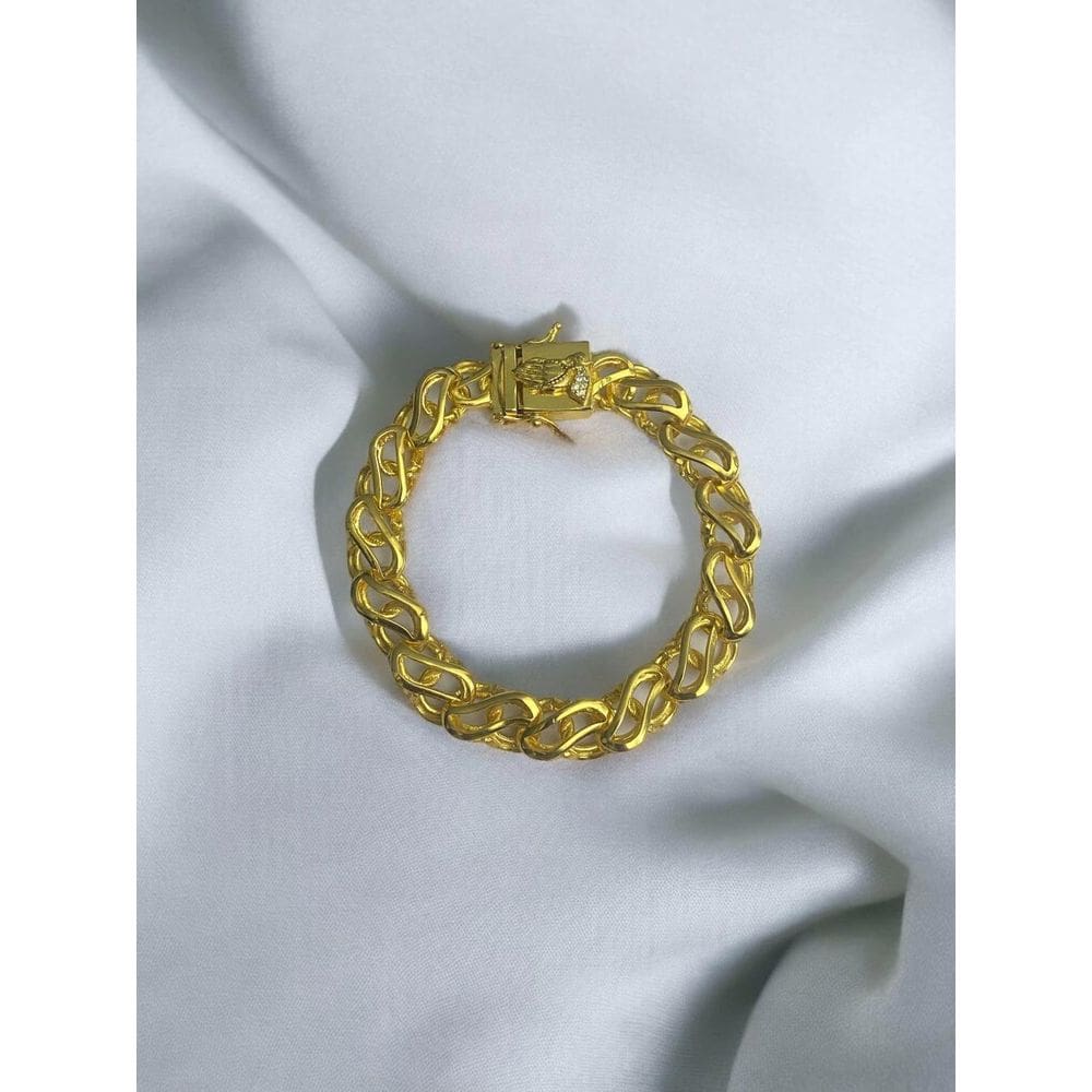 Pulseira Friso S Vazado 13Mm Fecho Mão Orando Banhado A Ouro