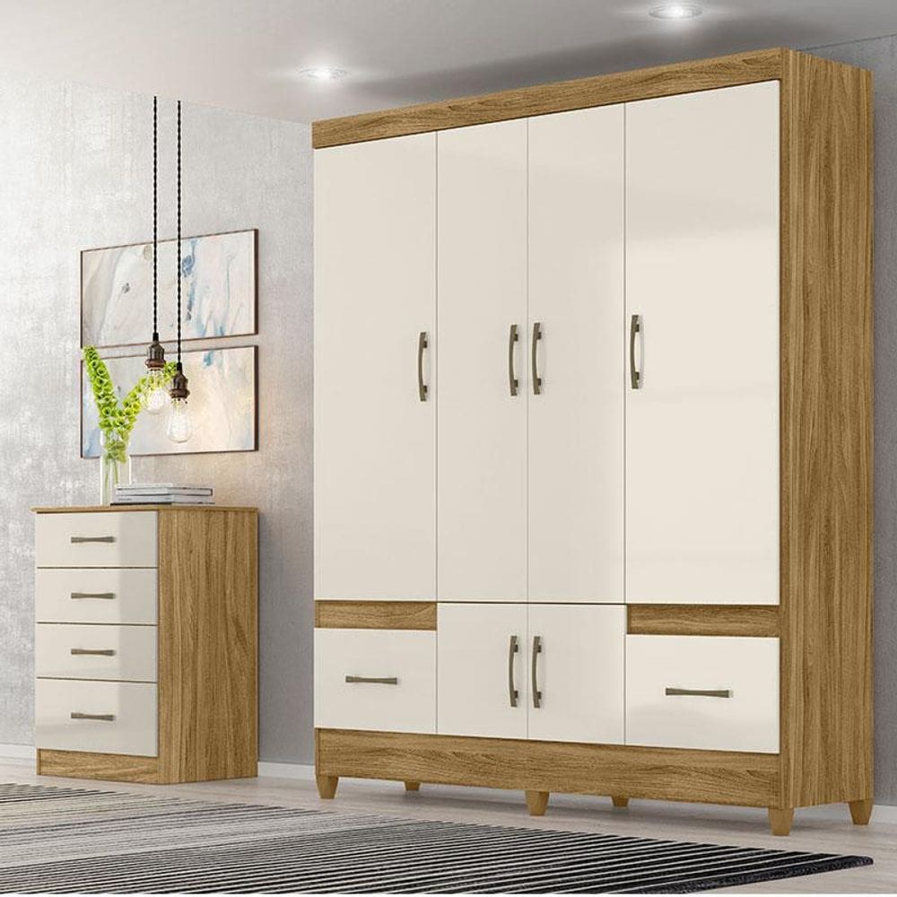 Guarda Roupa Casal Ambiente MS912 e Cômoda MS913 Freijó Off White – Moval