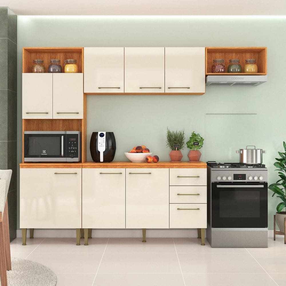 Cozinha Compacta 2 Peças 198cm X 240cm Malu Cinamomo/Off White