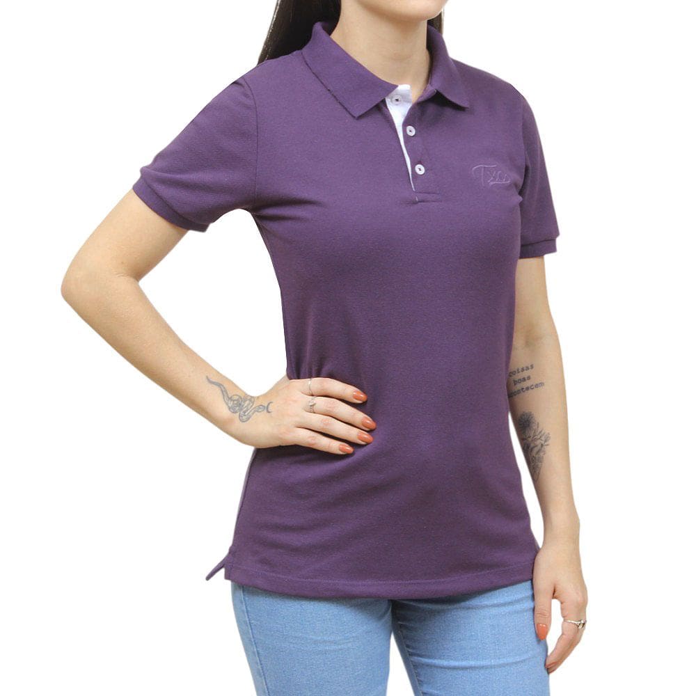 Camisa Gola Polo Feminina Slim Roxa TXC 38386
