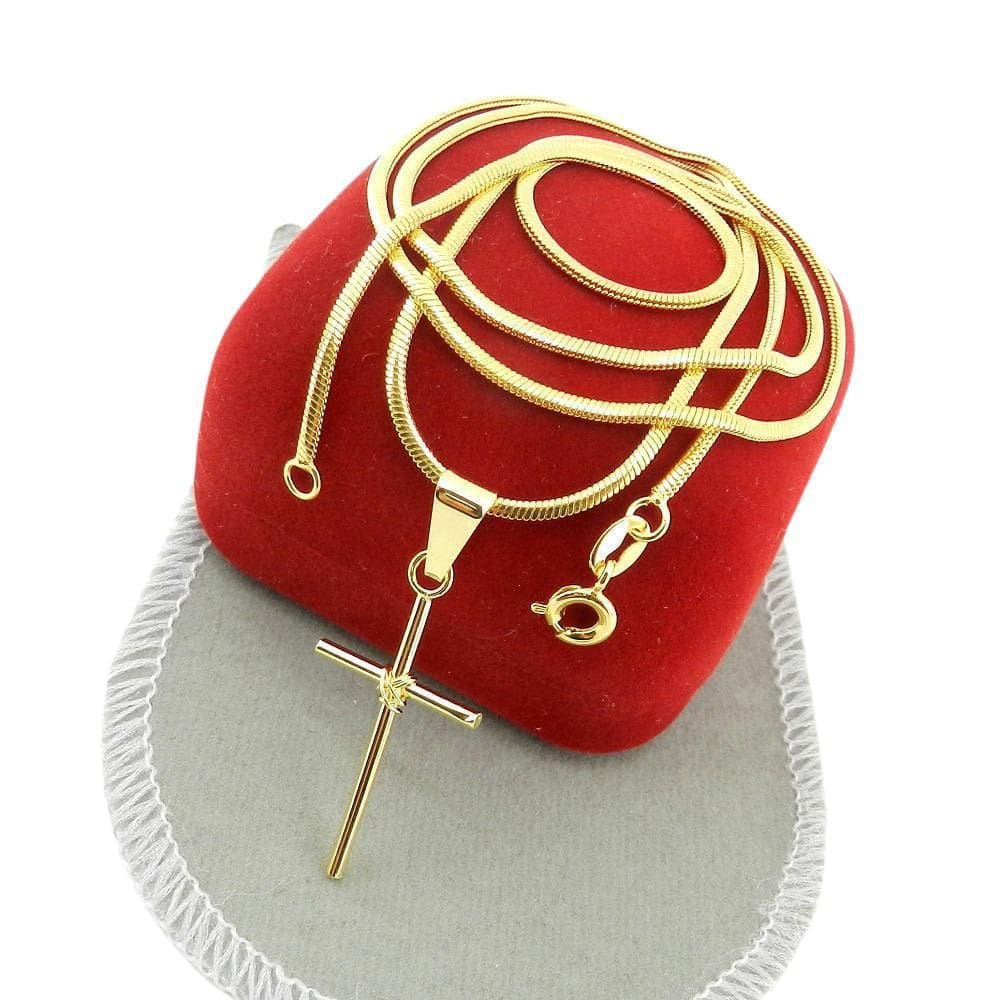 Corrente Masculina 50Cm 2Mm + Cruz 30Mm Folheado Ouro Cr782