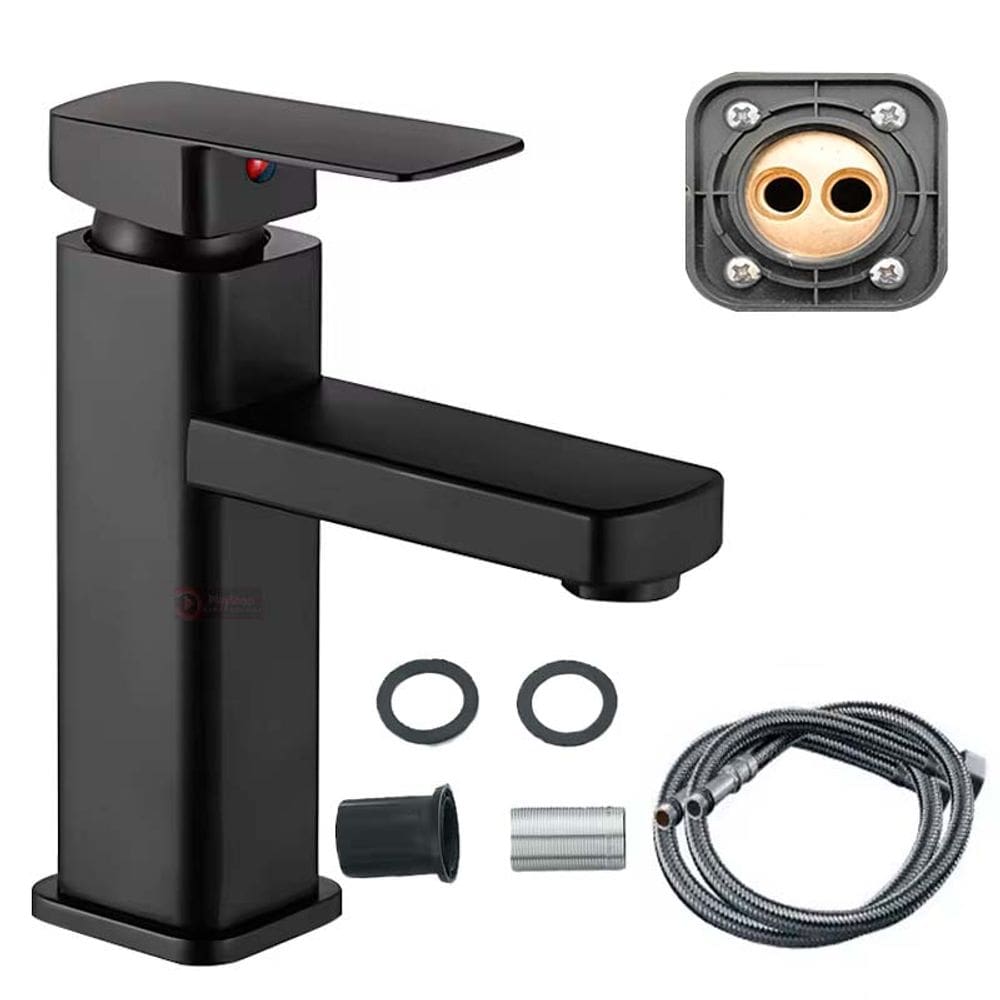 Torneira De Banheiro Lavabo Pia Bancada Mesa Luxo Metal Preta Black Bica Curta Misturador Monocomando Agua Quente e Fria