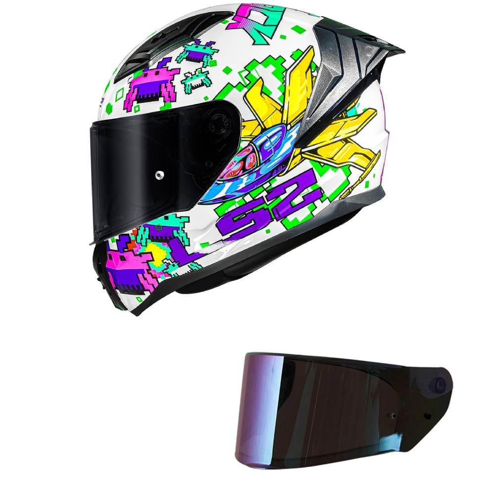 Capacete LS2 FF810 Vigo Space Attack Branco e Roxo Mais Viseira Camaleão