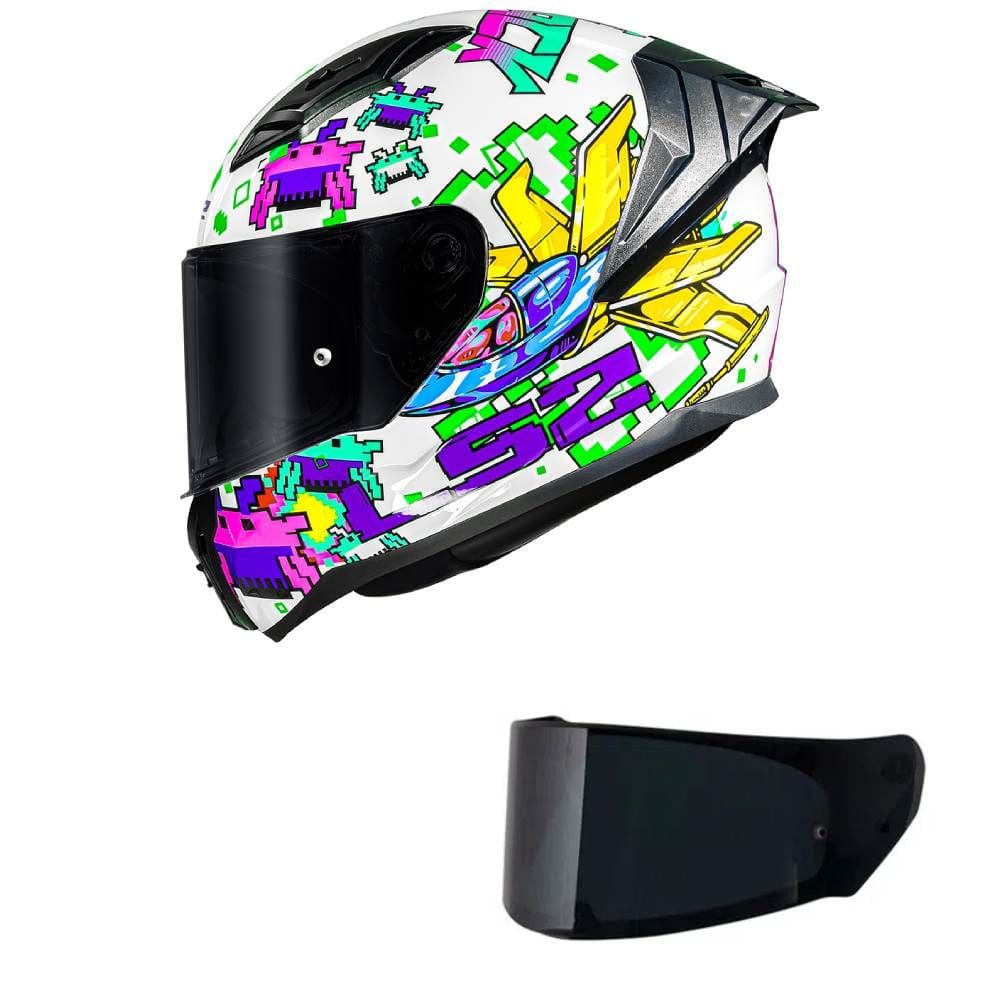 Capacete LS2 FF810 Vigo Space Attack Branco e Roxo Mais Viseira Fumê