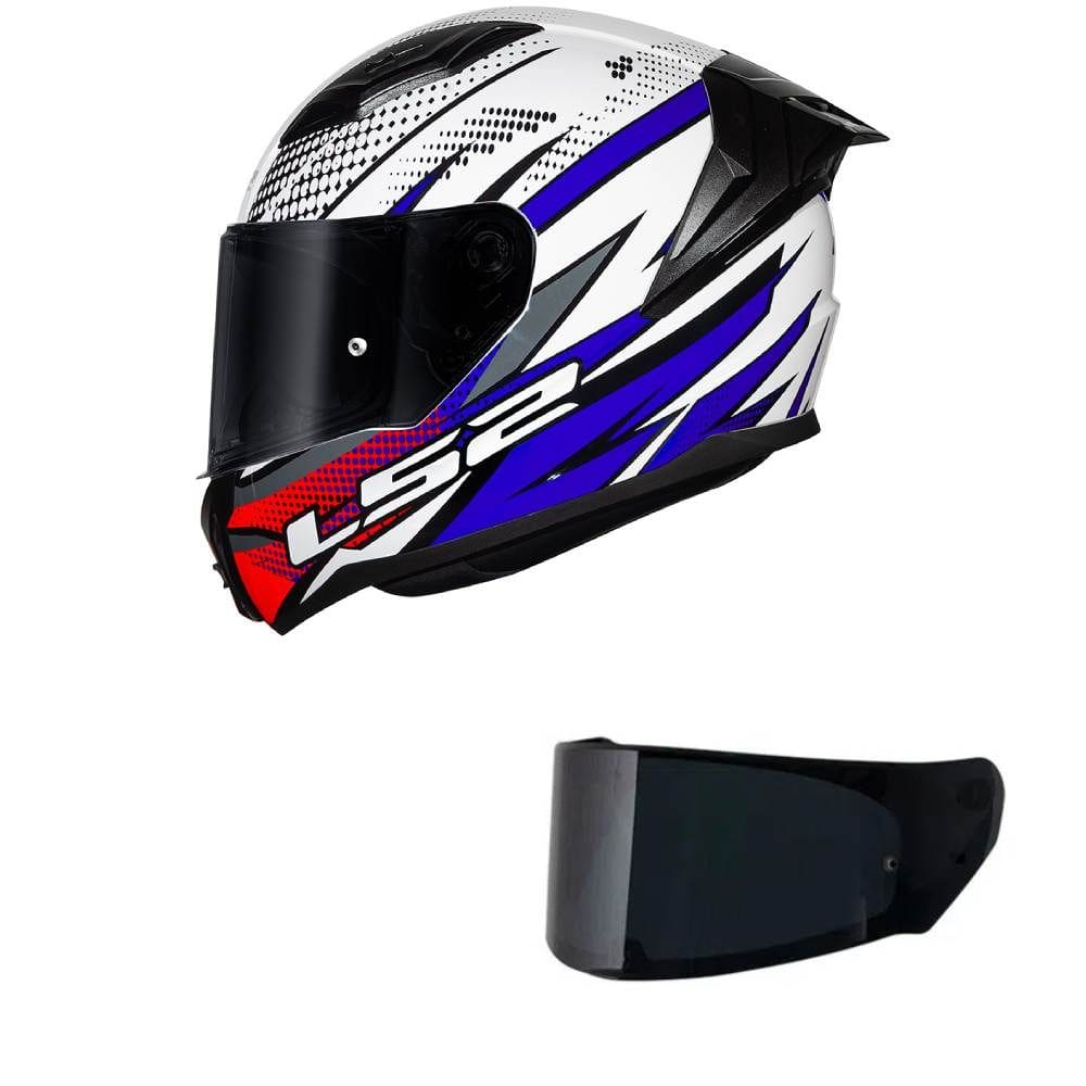 Capacete LS2 FF810 Vigo Flight Branco Azul e Vermelho Mais Viseira Fumê